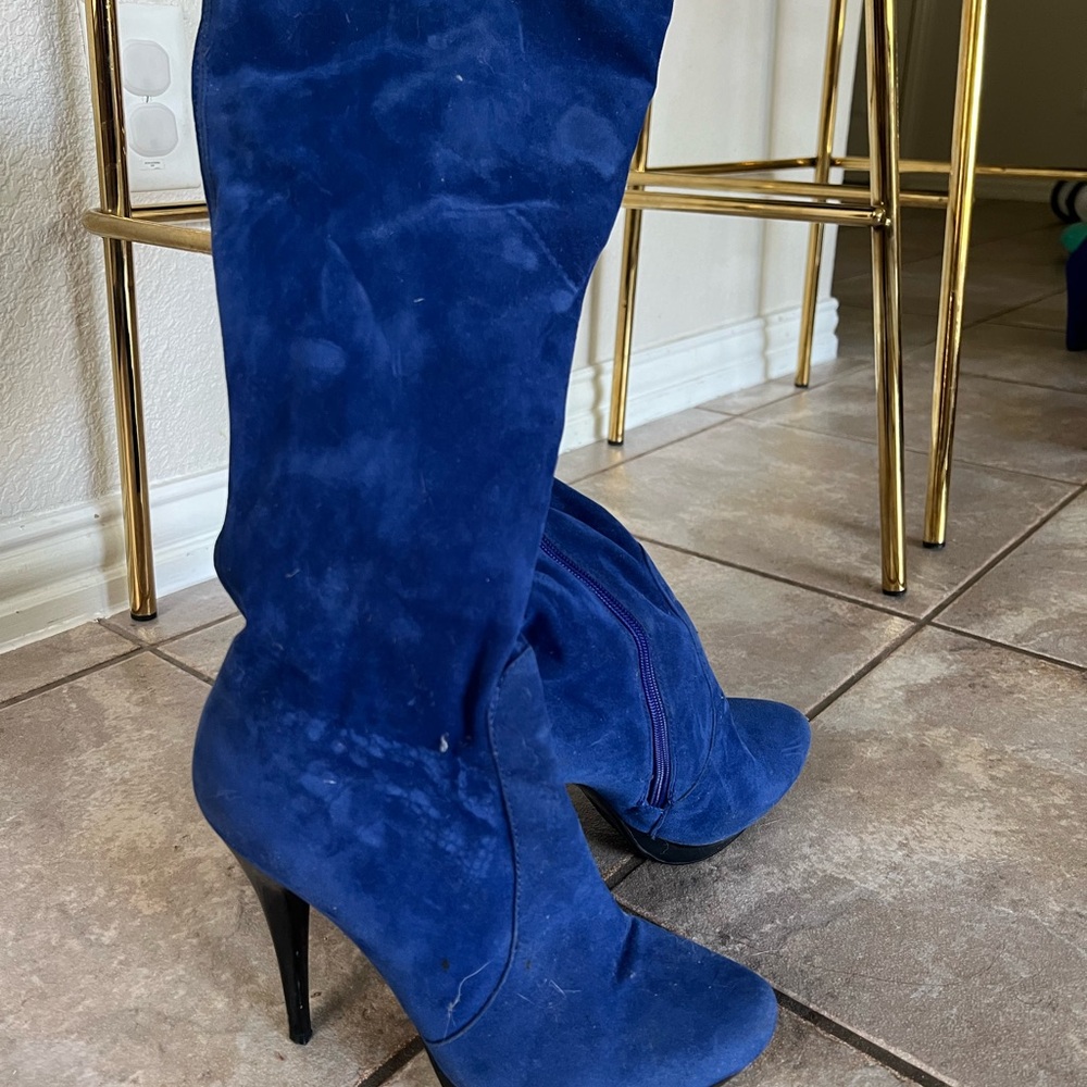 Luii Blue Heeled Boots with Stiletto Heel and Pointed Toe